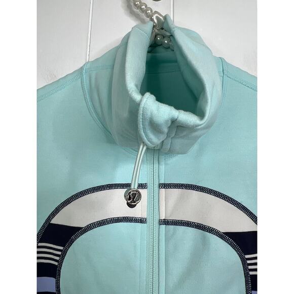 Lululemon In Stride Jacket Aquamarine Discovery Stripe Yoga Running Size 4 - Picture 6 of 9
